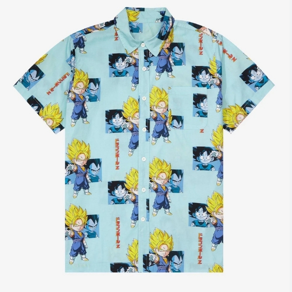 Dragon Ball Z Super Saiyan Vegeta Allover Print Woven Button-Up - BoxLunch Sz Xs